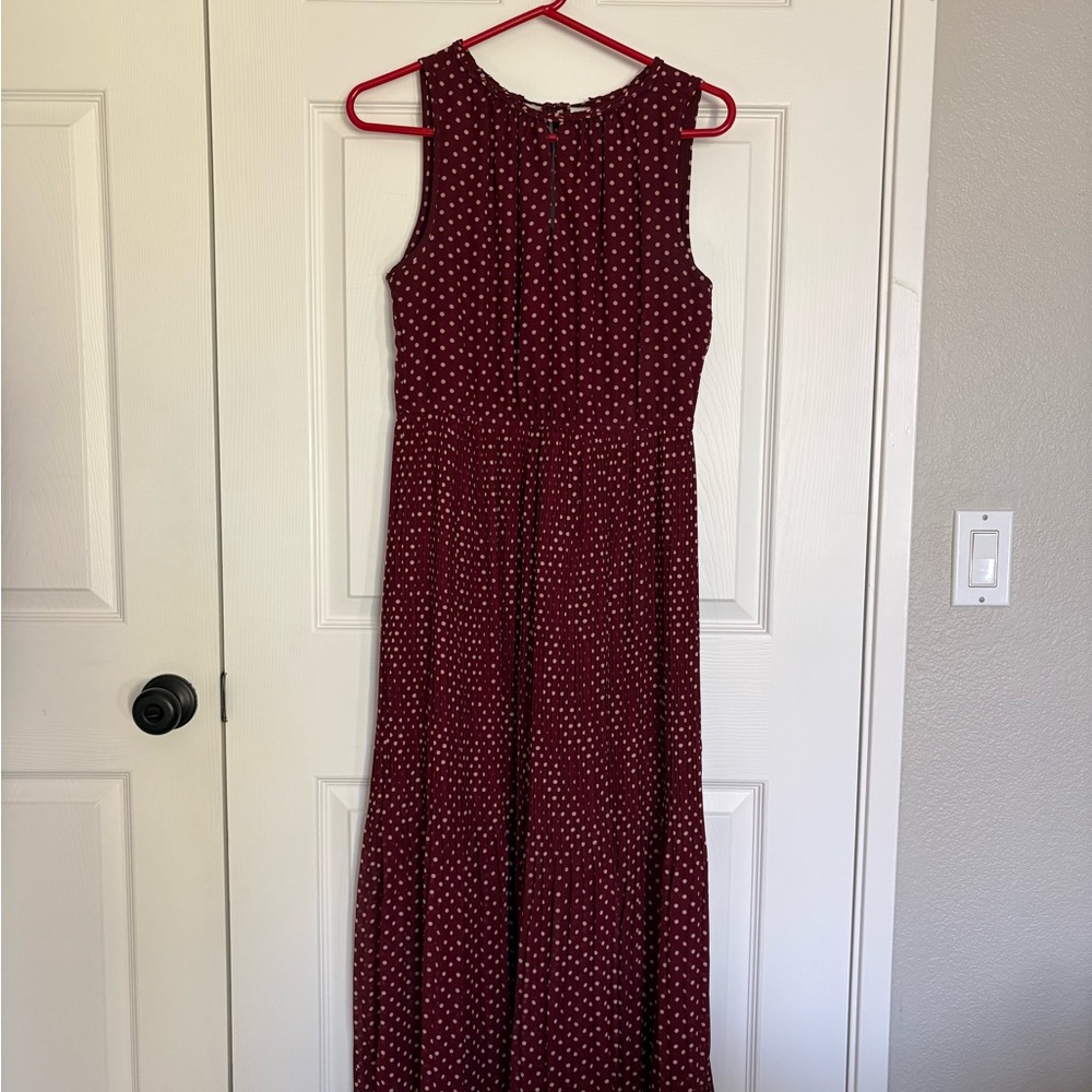 Maison Jules Burgundy Polka Dot Maxi Dress